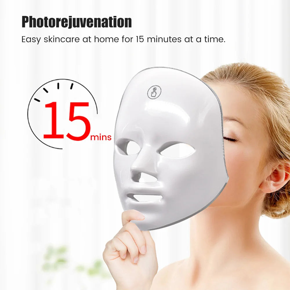 7 Colors LED Facial Mask Photon Therapy Face Skin Care Mask Anti Acne Therapy Skin Rejuvenation Wrinkle Removal Face Beauty Mask