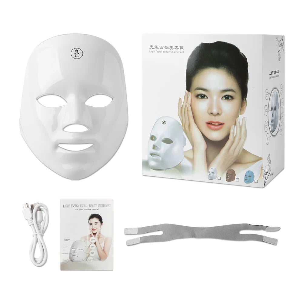 7 Colors LED Facial Mask Photon Therapy Face Skin Care Mask Anti Acne Therapy Skin Rejuvenation Wrinkle Removal Face Beauty Mask